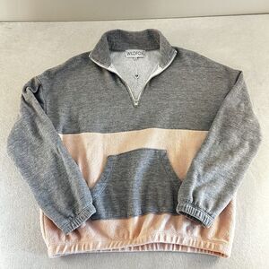 Wildfox Lea Sweatshirt Womens Medium Heather Gray/Nectar Peach 1/4 Zip Pullover
